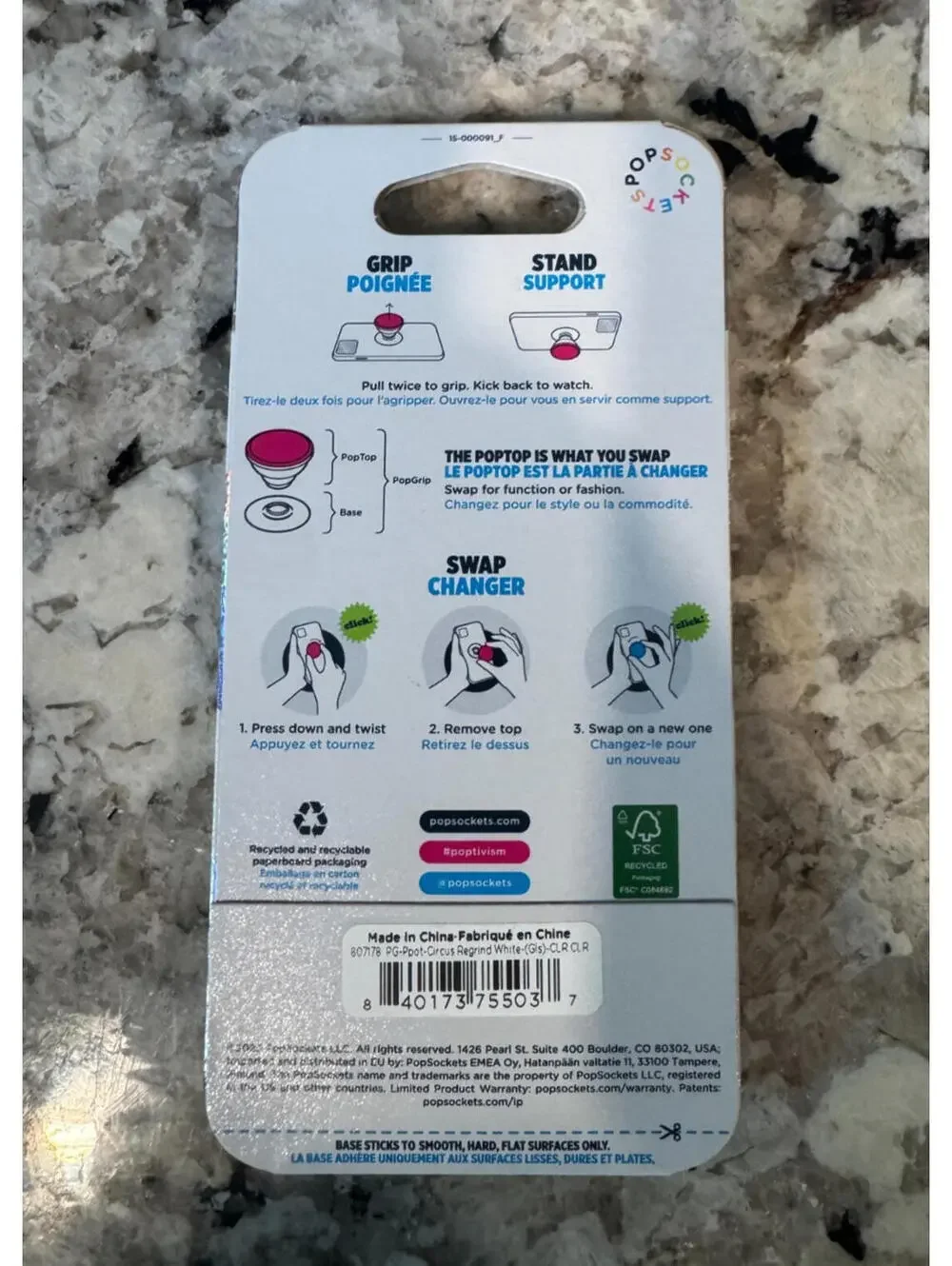 PopSockets PopGrip Circus Regrind White Adhesive Phone Grip Holder Phone Stand